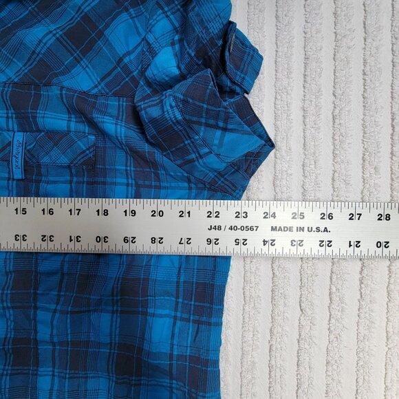 Bergans of Norway 7411 Leknes Lady Shirt Top Short Blue Plaid Sleeve Button Up - Picture 7 of 9
